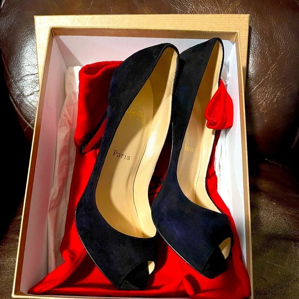 Christian Louboutin Very Prive  120mm Veau velour platform Peep pump EU 38.5 - Picture 4 of 8